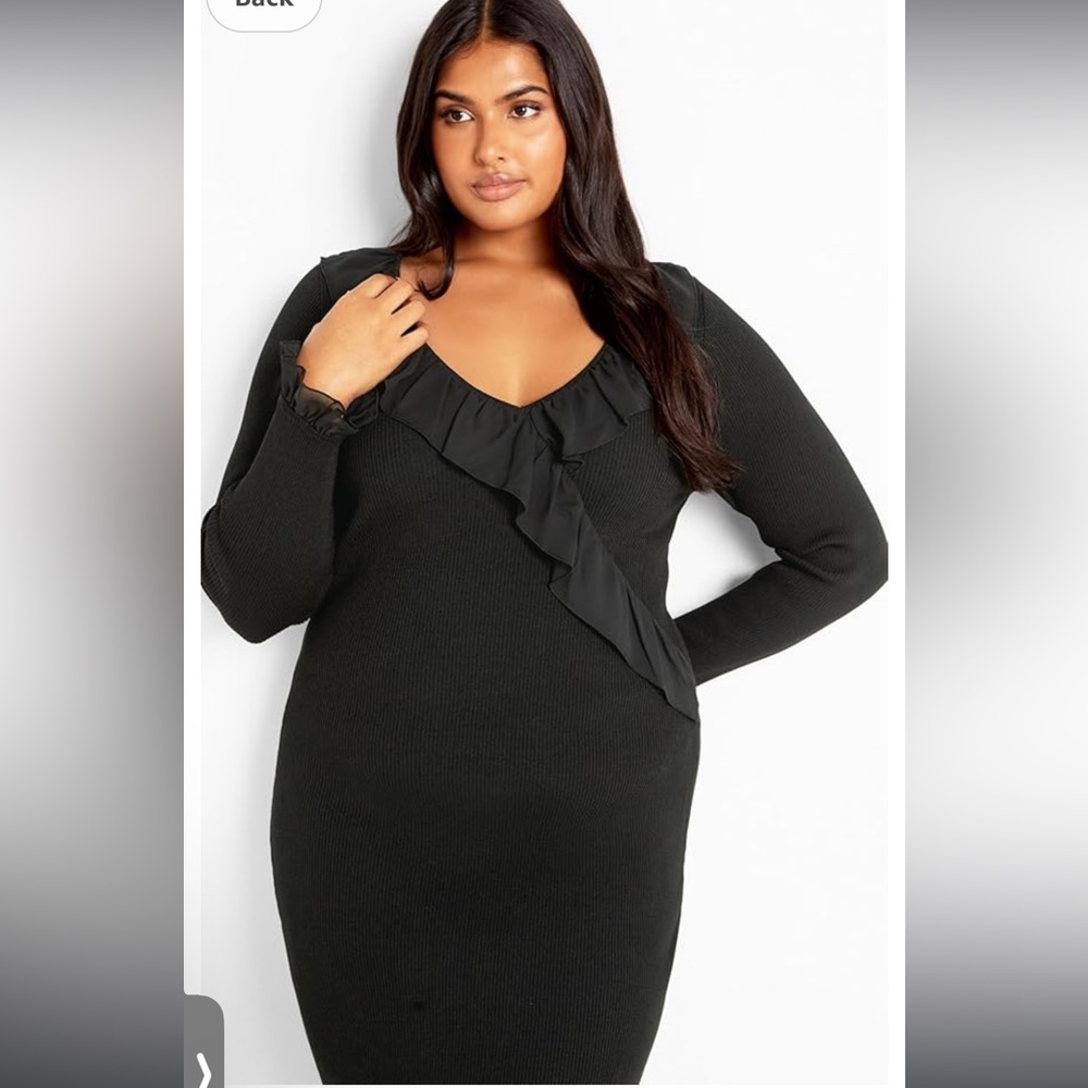 City Chic Black Asymmetrical Ruffled Bodycon Dress